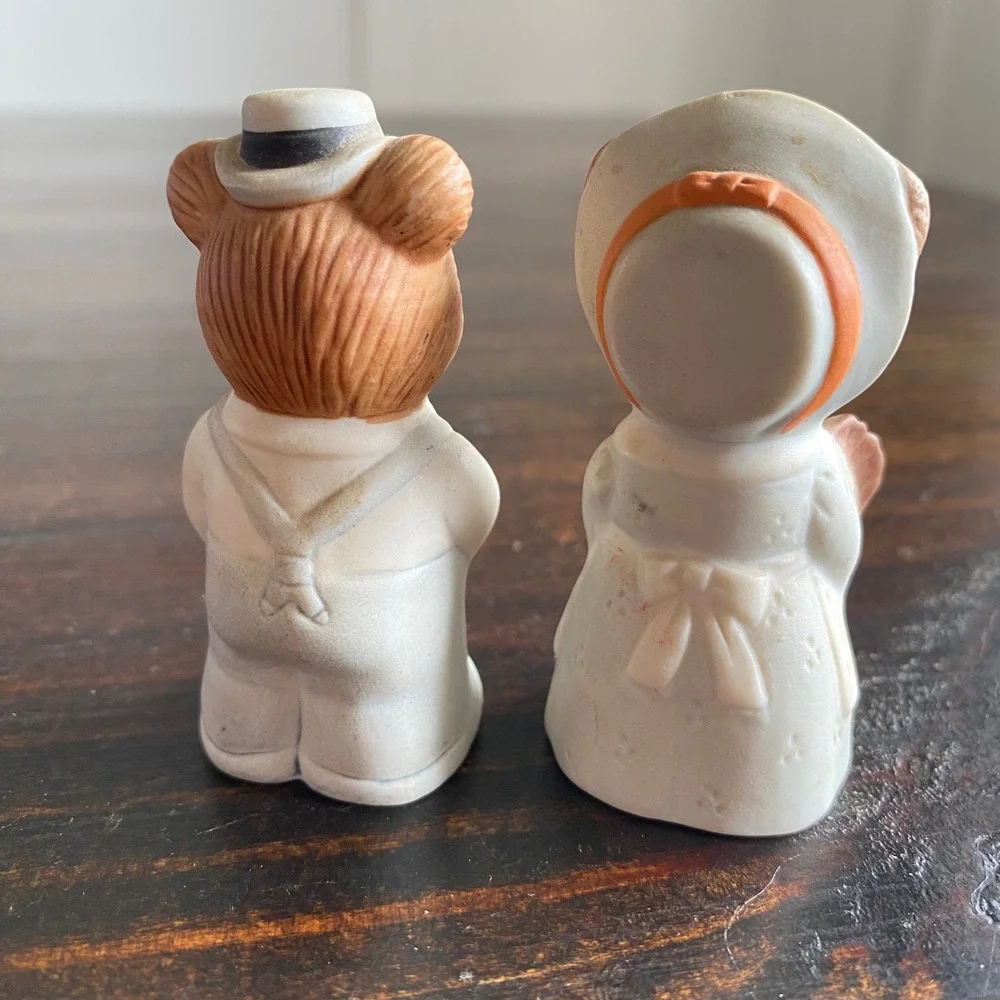 Vintage Homco 5312 Thanksgiving Pilgrim Bear Figurines Pumpkin Turkey‎ Set of 2